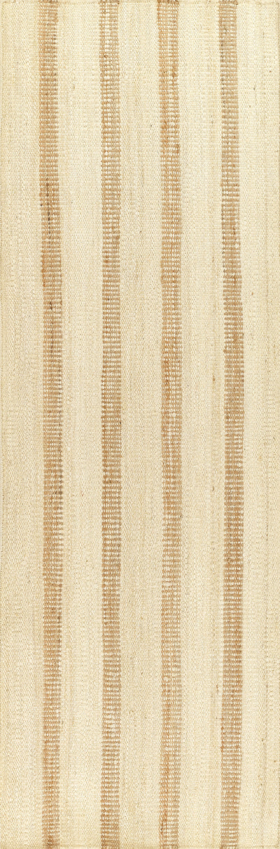 Jango JAN-1 Ivory Area Rug, hand woven jute-cotton with camel-toned stripe accent