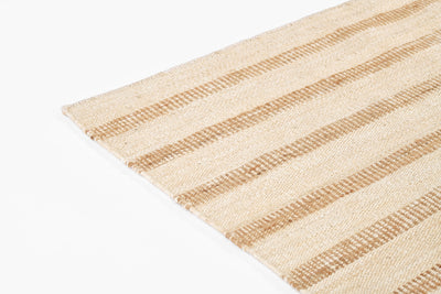 Jango JAN-1 Ivory Area Rug, hand woven jute-cotton with camel-toned stripe accent