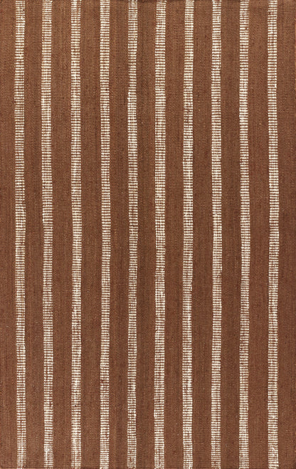 Jango JAN-1 Rust Area Rug, earthy jute-cotton blend with white vertical stripe