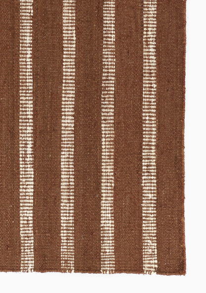 Jango JAN-1 Rust Area Rug, earthy jute-cotton blend with white vertical stripe