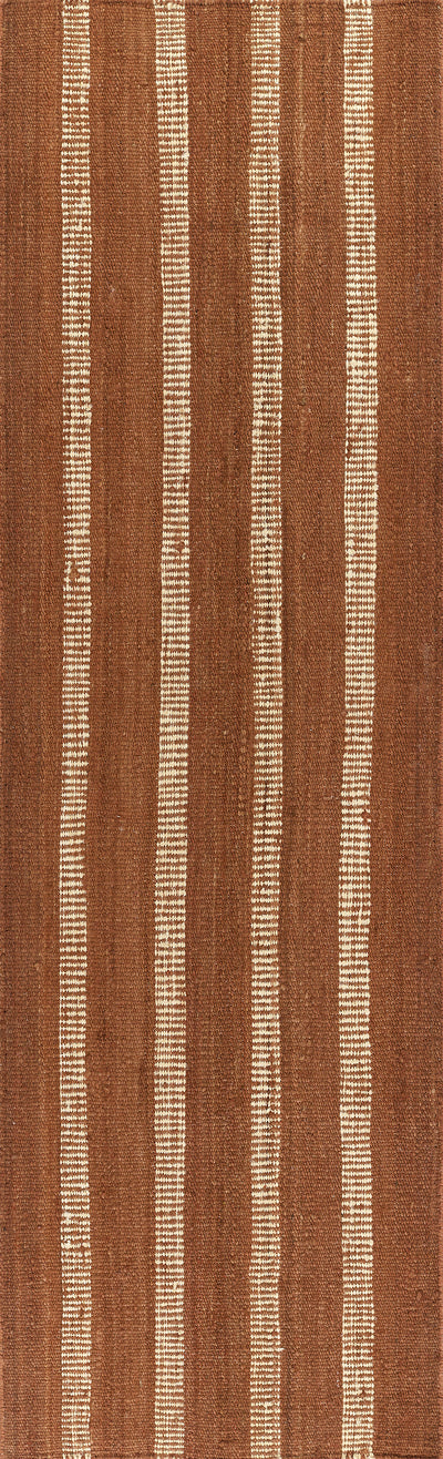 Jango JAN-1 Rust Area Rug, earthy jute-cotton blend with white vertical stripe