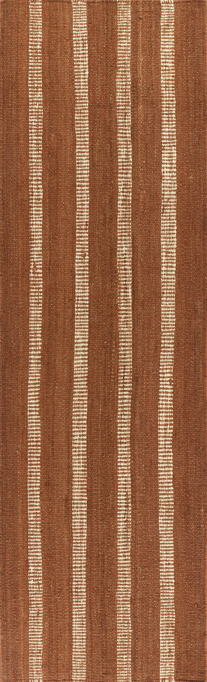 Jango JAN-1 Rust Area Rug, earthy jute-cotton blend with white vertical stripe