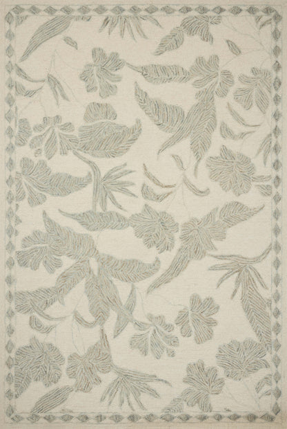 Crafted as a hand-tufted wool area rug, the Lenore LNO-01 Ivory / Sky Area Rug brings refined ivory and breezy sky-blue warmth and floral character to your space