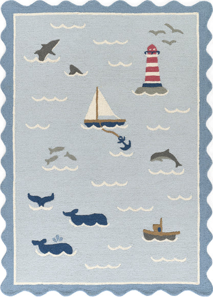 Lily LIY-7 Blue Area Rug, charming hand-tufted wool for cottage interiors