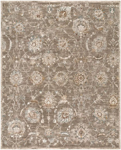 Arda ACZ-2300 Medium gray area rug with an intricate floral and vine pattern and a distressed finish.