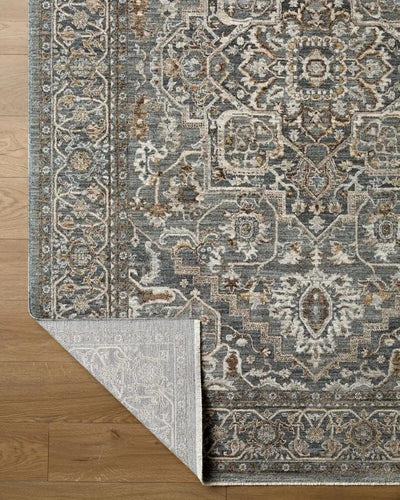 Arda ACZ-2306 Deep Teal Area Rug with a traditional medallion pattern and folded corner.