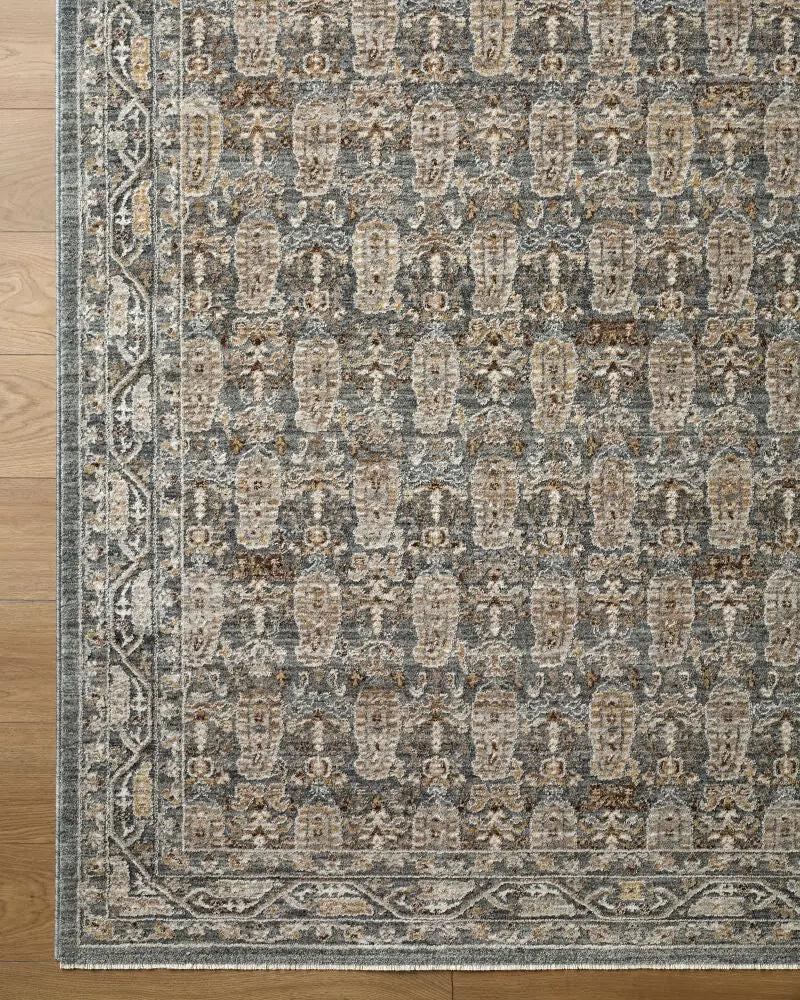 Close-up of the Arda ACZ-2309 Dark Green Area Rug featuring an intricate, distressed pattern.