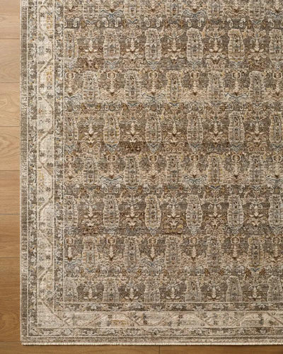Overhead view of the Arda ACZ-2311 Charcoal Area Rug with an intricate pattern and fringe detail.