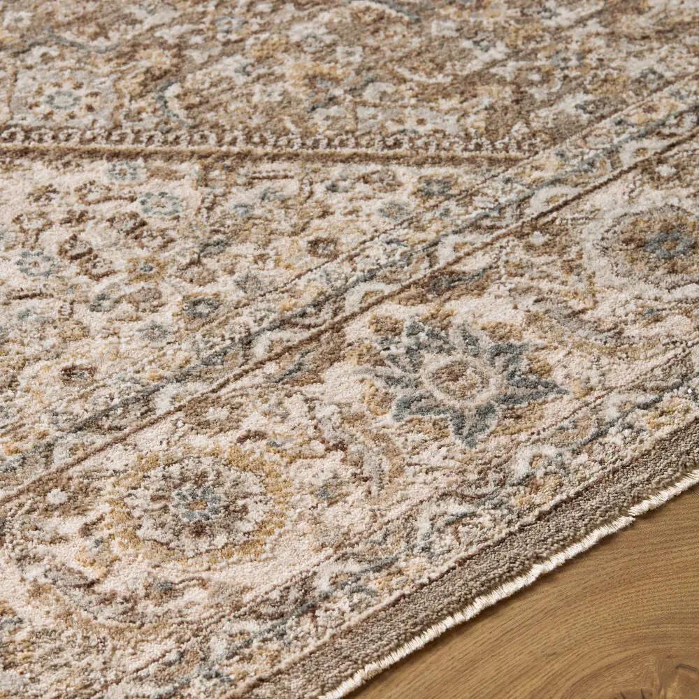 Close-up of the Arda ACZ-2313 Charcoal Area Rug showing intricate patterns and fringe detail.