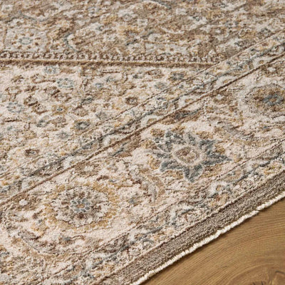Close-up of the Arda ACZ-2313 Charcoal Area Rug showing intricate patterns and fringe detail.