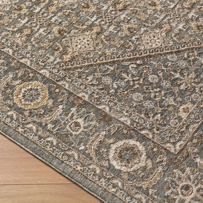 Close-up of the Arda ACZ-2314 Dark Green Area Rug showing its intricate pattern and medium pile.