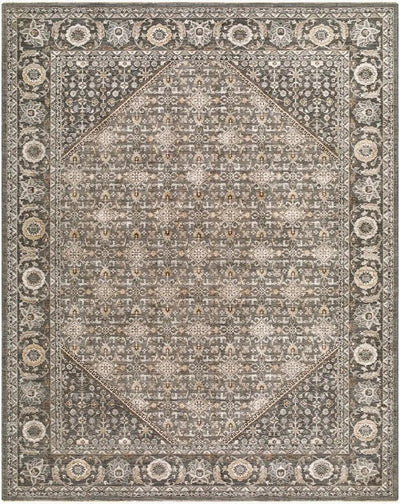 Arda ACZ-2314 Dark green area rug with an intricate traditional pattern, central medallion, and floral border.