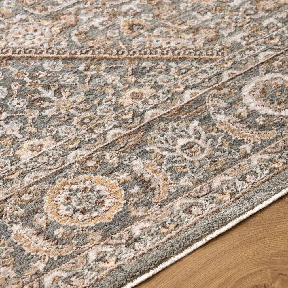 Close-up of the Arda ACZ-2314 Dark Green Area Rug showing intricate floral patterns and medium pile.