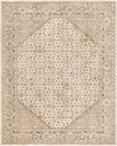 Arda ACZ-2315 Light gray area rug with an intricate traditional pattern, central medallion, and fringe detail.