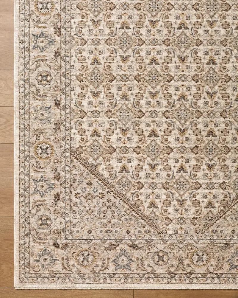 Overhead view of the Arda ACZ-2315 Light Gray Area Rug with intricate patterns and fringe detail.