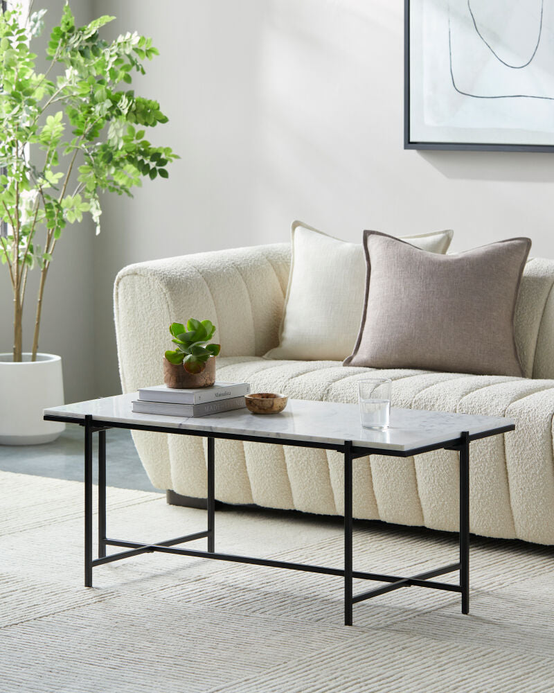 Surya Anaya ANA-004 White Natural Marble Top and Black Powder Coated Iron Base Coffee Table