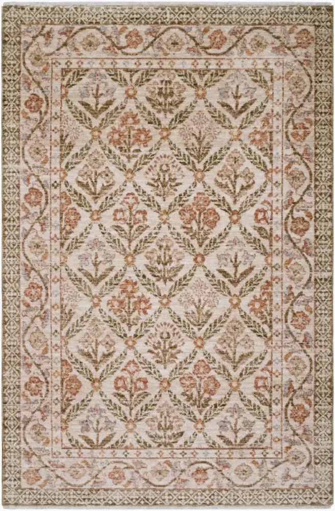 Livabliss Autumn AUN-2300 ivory area rug with traditional floral diamond lattice pattern in earthy tones and decorative border.