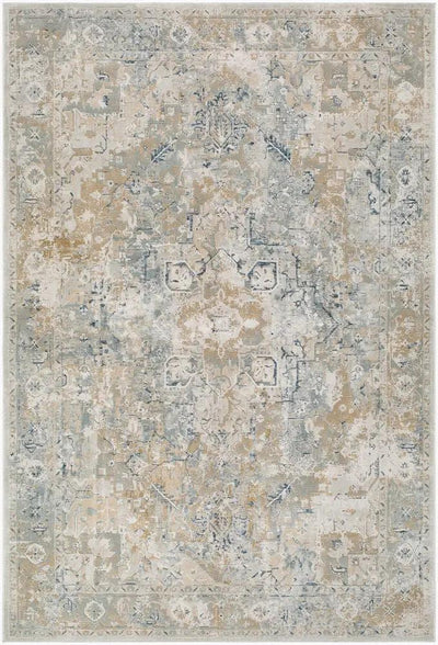 Canyon CYY-2303 Tan Area Rug featuring a distressed traditional medallion pattern in tan and grey.