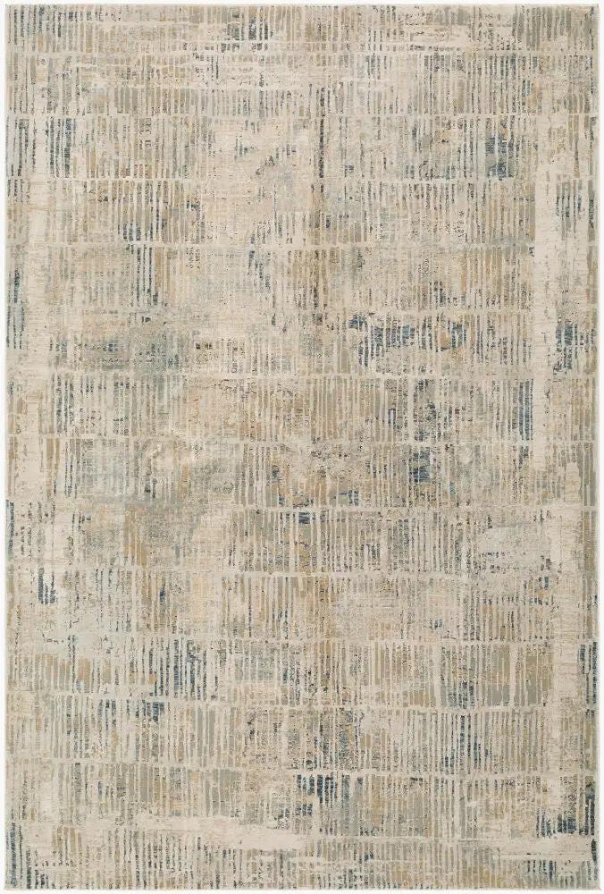 Canyon CYY-2305 Tan Area Rug with a distressed, abstract linear pattern in tan, beige, and blue.