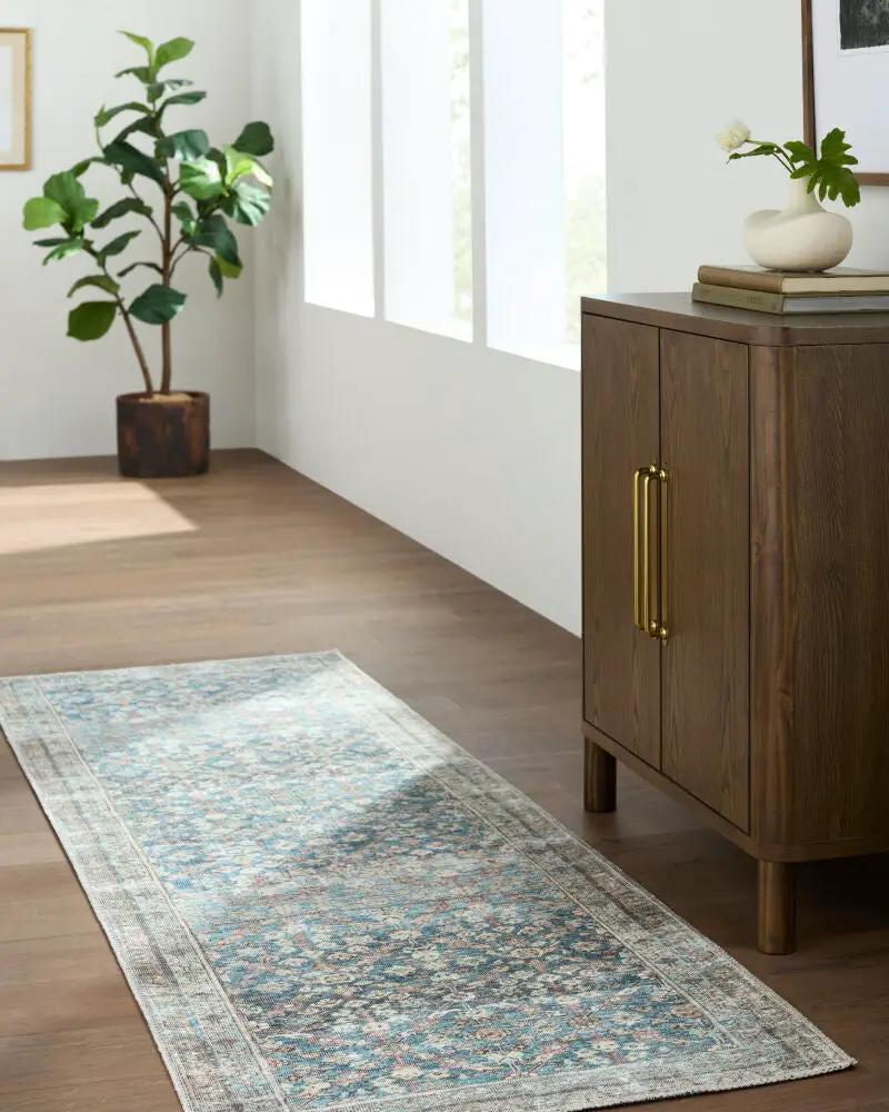 Jenni Yolo Home x LIVABLISS Amelia JYAL-2303 Sky-Blue Machine Washable Hallway Runner Area Rug