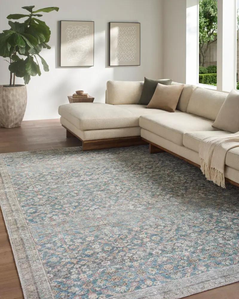 Jenni Yolo Home x LIVABLISS Amelia JYAL-2303 Sky-Blue Machine Washable Living Room Area Rug