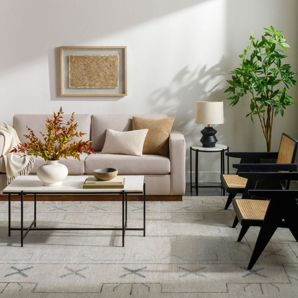 Surya Anaya ANA-004 White Natural Marble Top and Black Powder Coated Iron Base Coffee Table