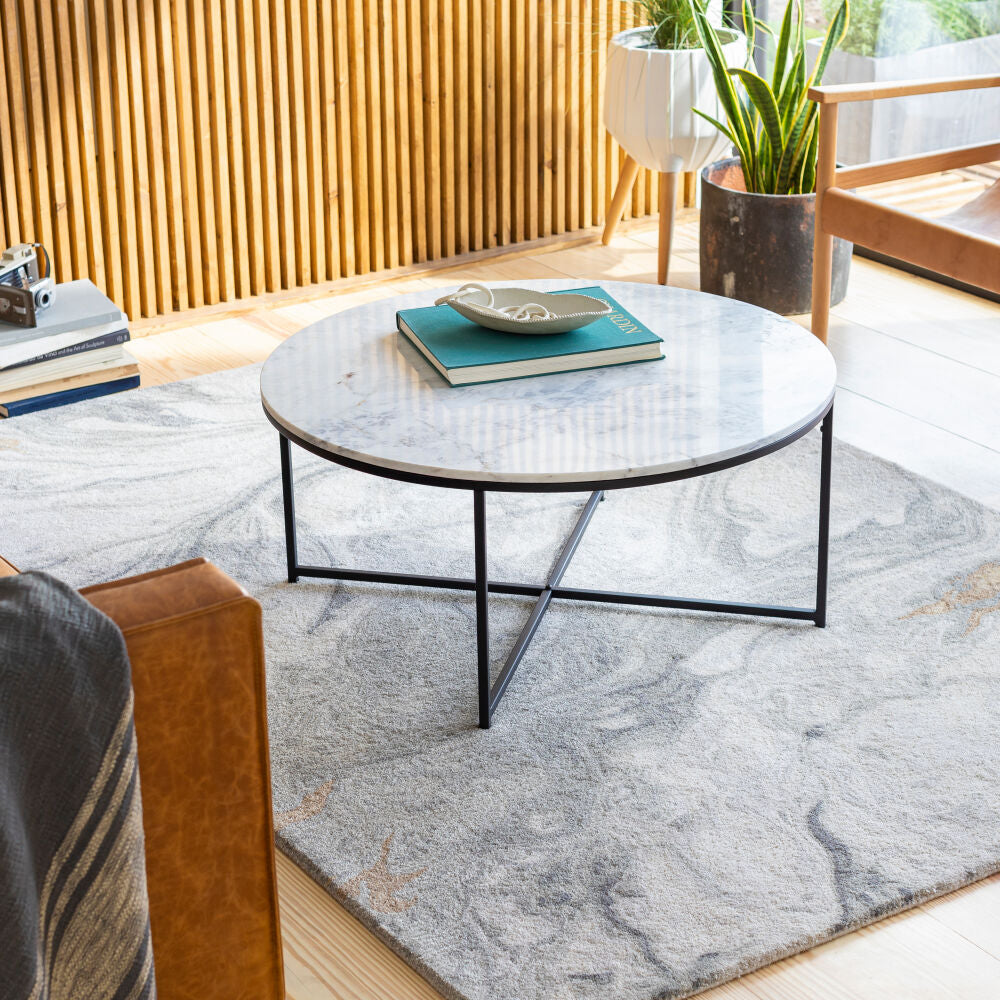 Surya Anastasia SIS-002 Whit Natural Marble Top Coffee Table 