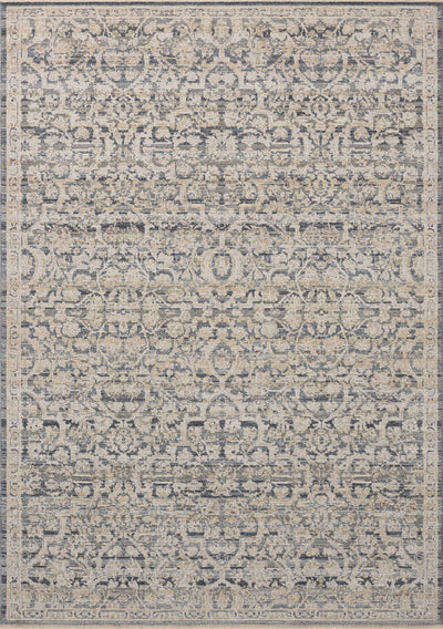 Loloi Milena MLE-02 denim blue and natural vintage area rug with classic motifs and neutral color palette