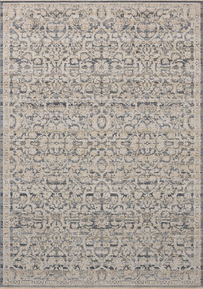 Loloi Milena MLE-02 denim blue and natural vintage area rug with classic motifs and neutral color palette