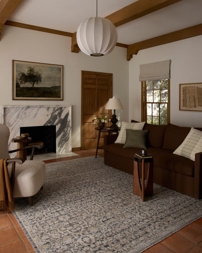 Loloi Milena MLE?02 denim blue and natural vintage area rug with classic motifs and neutral color palette