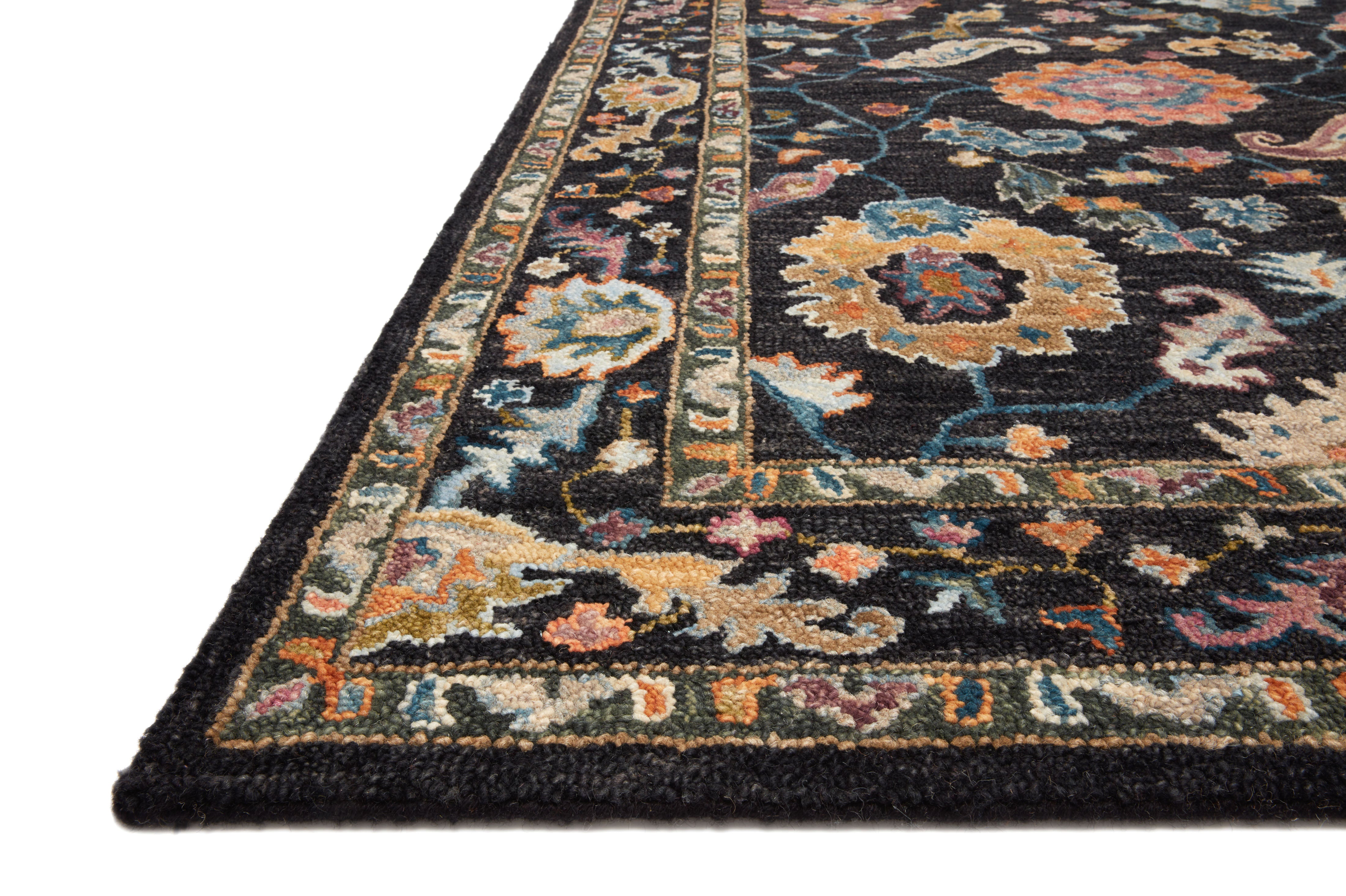 Padma PMA-01 Black/Multi Area Rug, hand-hooked wool, vibrant colors, asymmetrical modern design
