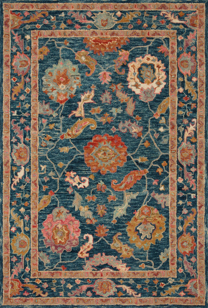 Padma PMA-01 Marine/Multi Area Rug, hooked wool, vibrant colors, artistic asymmetrical pattern