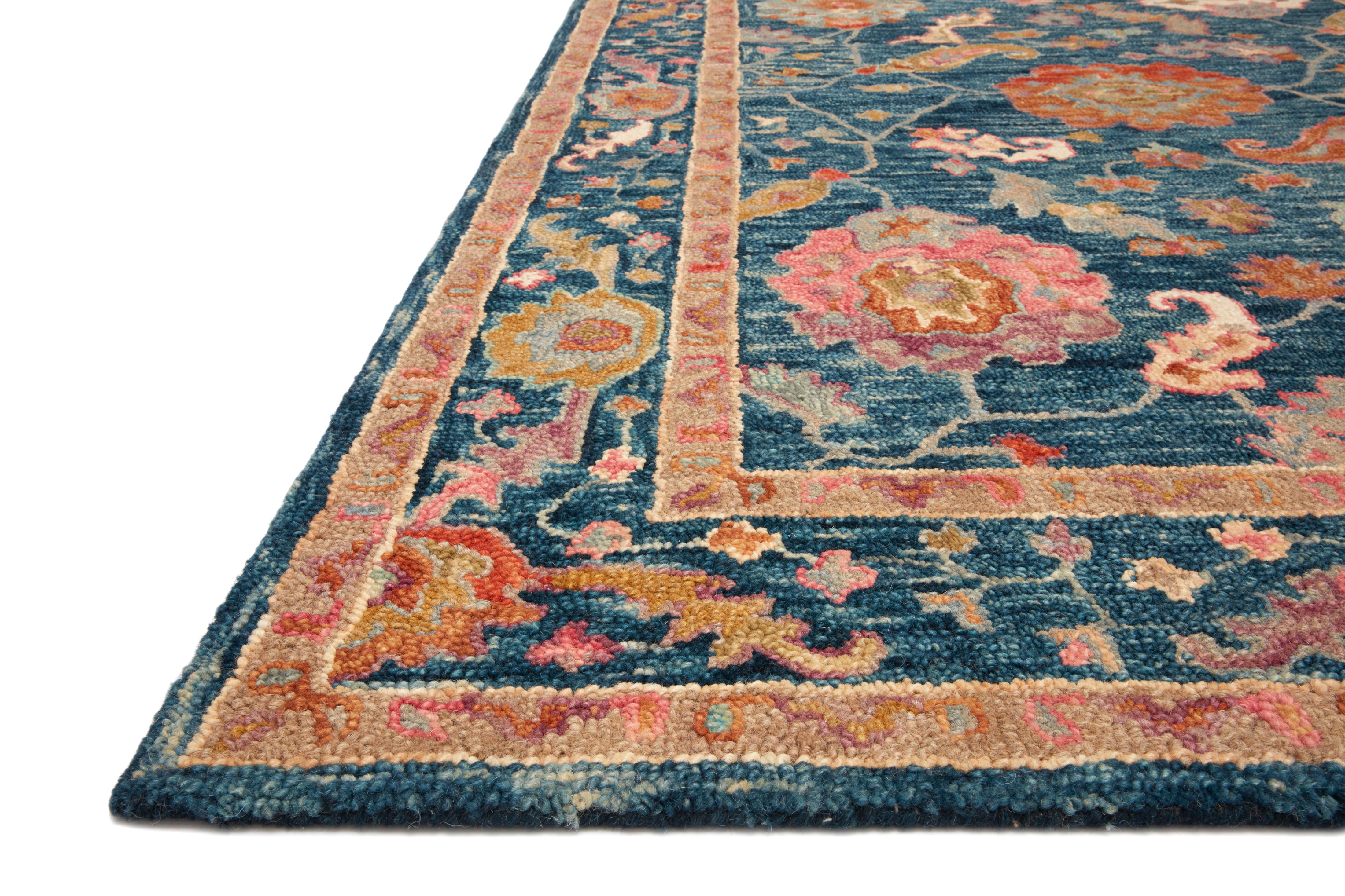 Padma PMA-01 Marine/Multi Area Rug, hooked wool, vibrant colors, artistic asymmetrical pattern