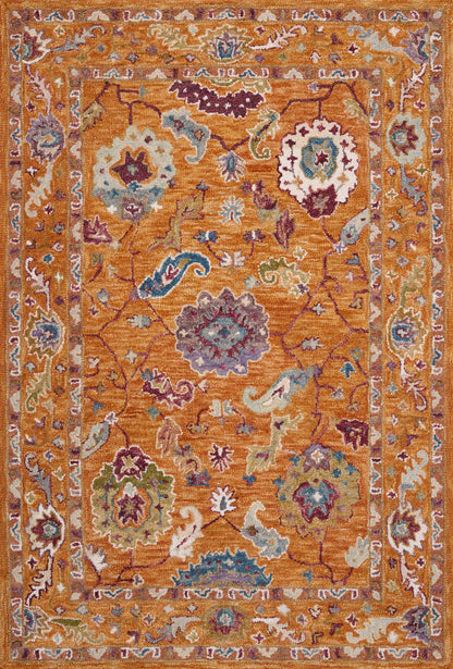 Padma PMA-01 Orange/Multi Area Rug, hand-hooked wool, bold orange and multicolor, modern asymmetry