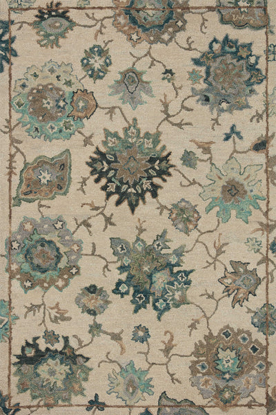 Padma PMA-03 Ivory/Blue Area Rug, hand-hooked wool, plush pile, bold blue and ivory, modern asymmetrical design