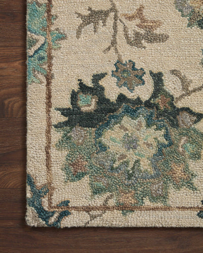 Padma PMA-03 Ivory/Blue Area Rug, hand-hooked wool, plush pile, bold blue and ivory, modern asymmetrical design