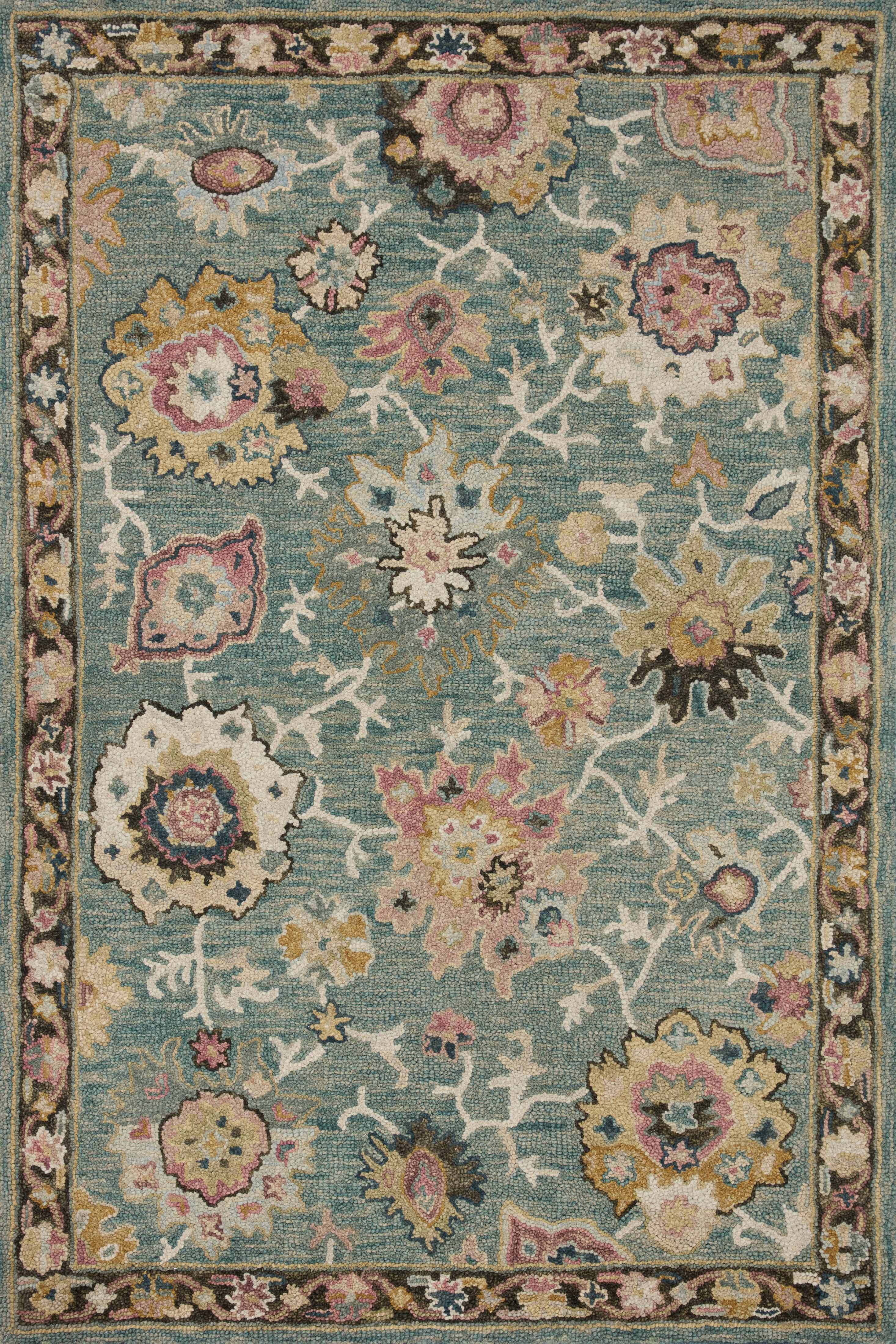 Padma PMA-04 Teal/Multi Area Rug, hand-hooked wool, thick pile, bold teal and multicolor, modern design