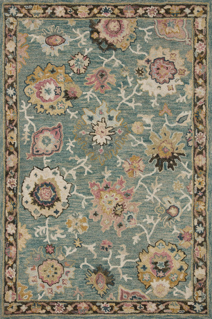 Padma PMA-04 Teal/Multi Area Rug, hand-hooked wool, thick pile, bold teal and multicolor, modern design