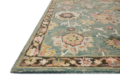 Padma PMA-04 Teal/Multi Area Rug, hand-hooked wool, thick pile, bold teal and multicolor, modern design