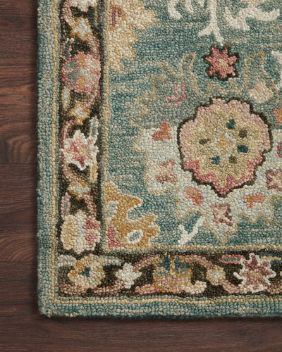 Padma PMA-04 Teal/Multi Area Rug, hand-hooked wool, thick pile, bold teal and multicolor, modern design