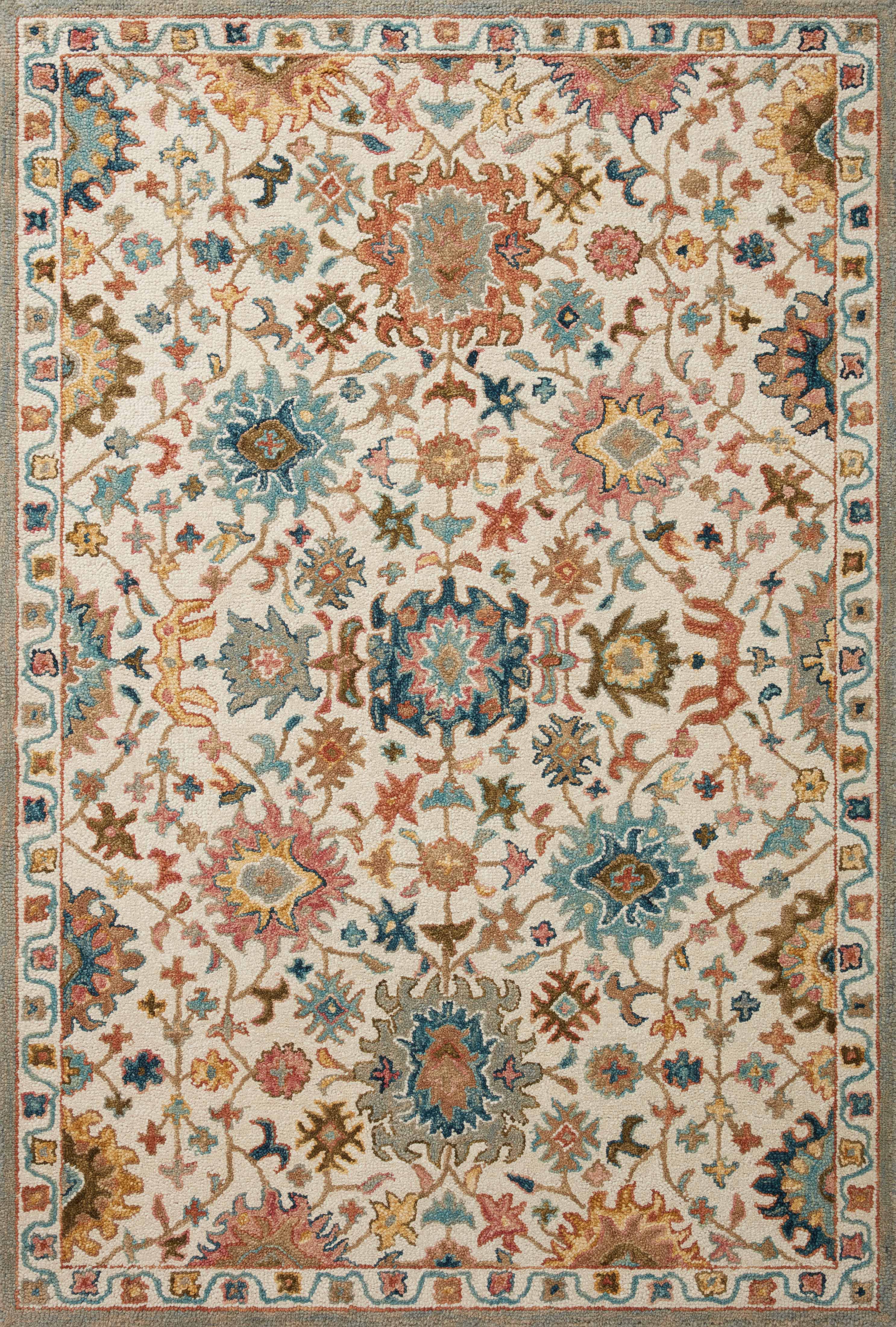 Padma PMA-05 Ivory/Multi Area Rug, hand-hooked wool, plush pile, bold multicolor, modern asymmetrical design