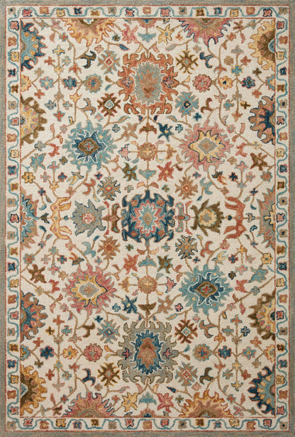 Padma PMA-05 Ivory/Multi Area Rug, hand-hooked wool, plush pile, bold multicolor, modern asymmetrical design