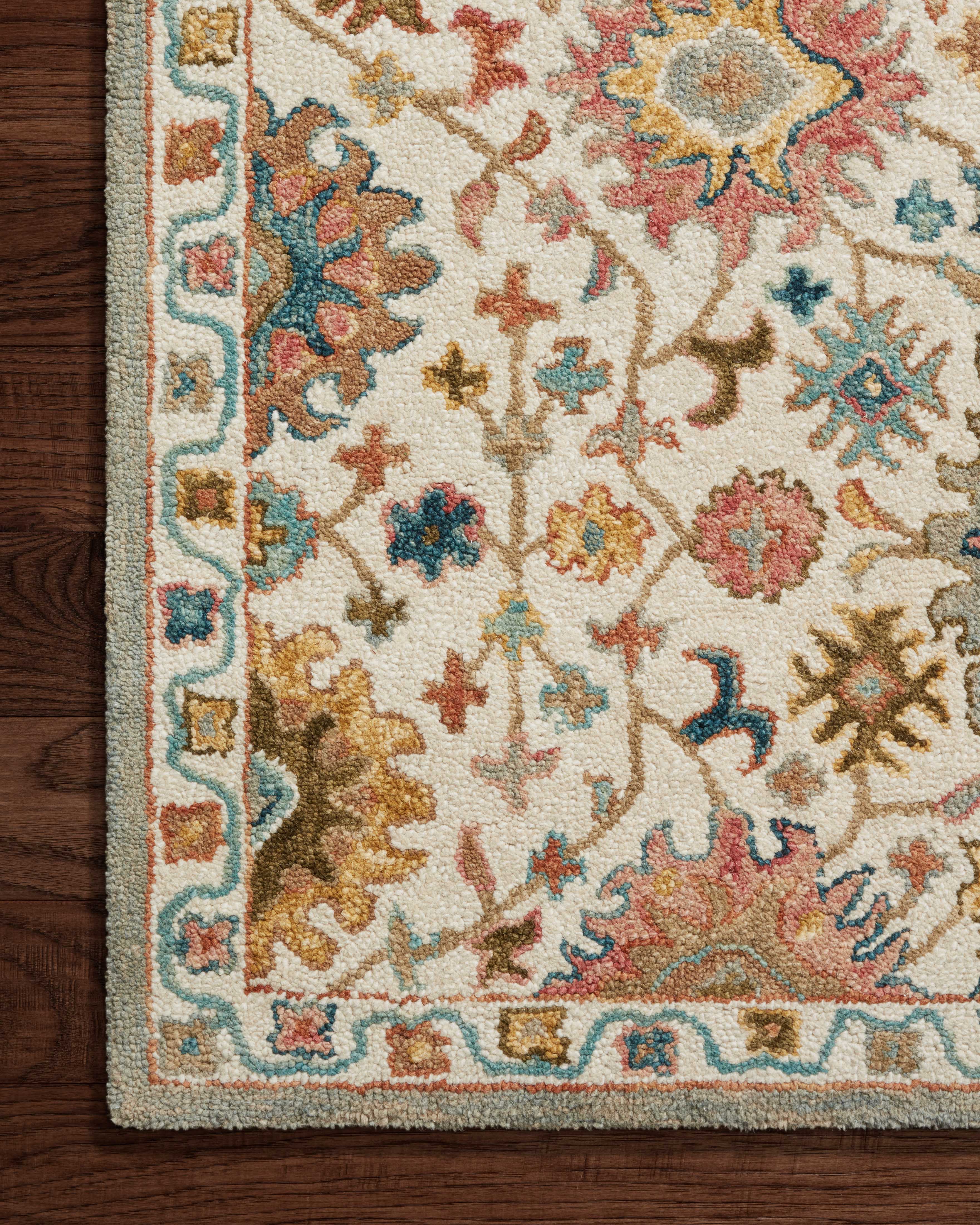 Padma PMA-05 Ivory/Multi Area Rug, hand-hooked wool, plush pile, bold multicolor, modern asymmetrical design