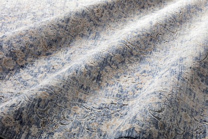 Pandora PAN-01 Blue/Gold Area Rug, power-loomed polyester, high-low textured pile, modern motifs