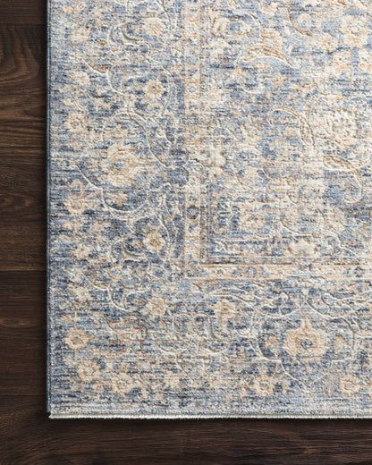 Pandora PAN-01 Blue/Gold Area Rug, power-loomed polyester, high-low textured pile, modern motifs