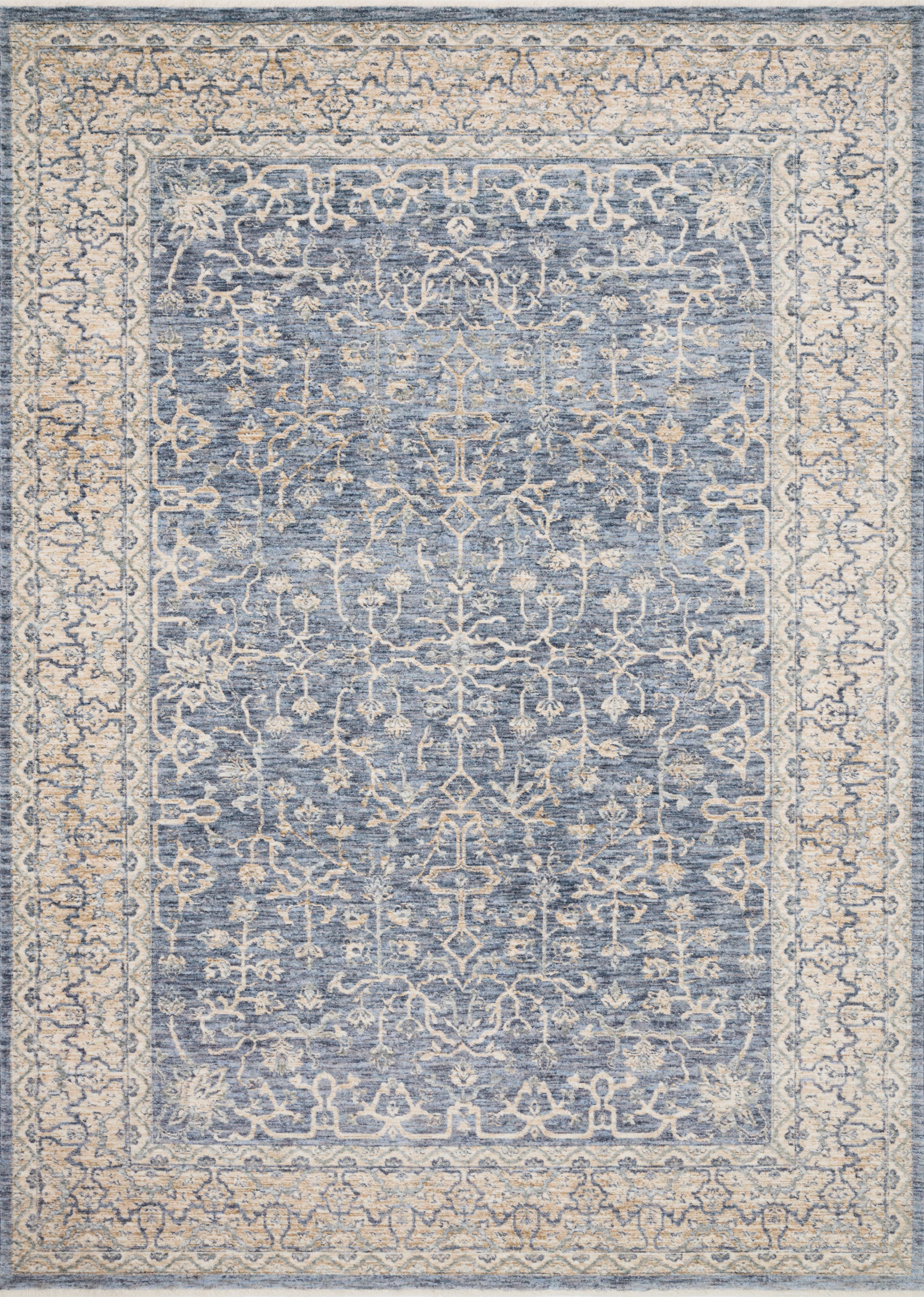 Pandora PAN-04 Dark Blue/Ivory Area Rug, power-loomed polyester, high-low texture, classic motifs