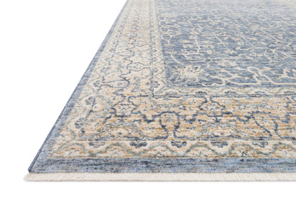 Pandora PAN-04 Dark Blue/Ivory Area Rug, power-loomed polyester, high-low texture, classic motifs
