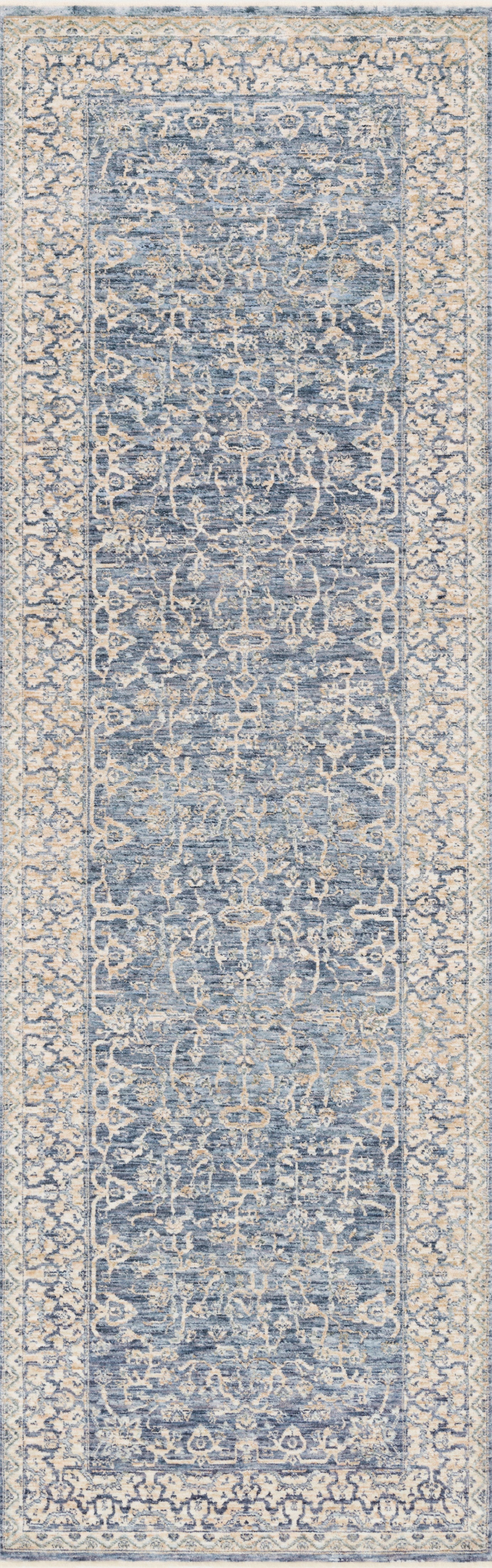 Pandora PAN-04 Dark Blue/Ivory Area Rug, power-loomed polyester, high-low texture, classic motifs