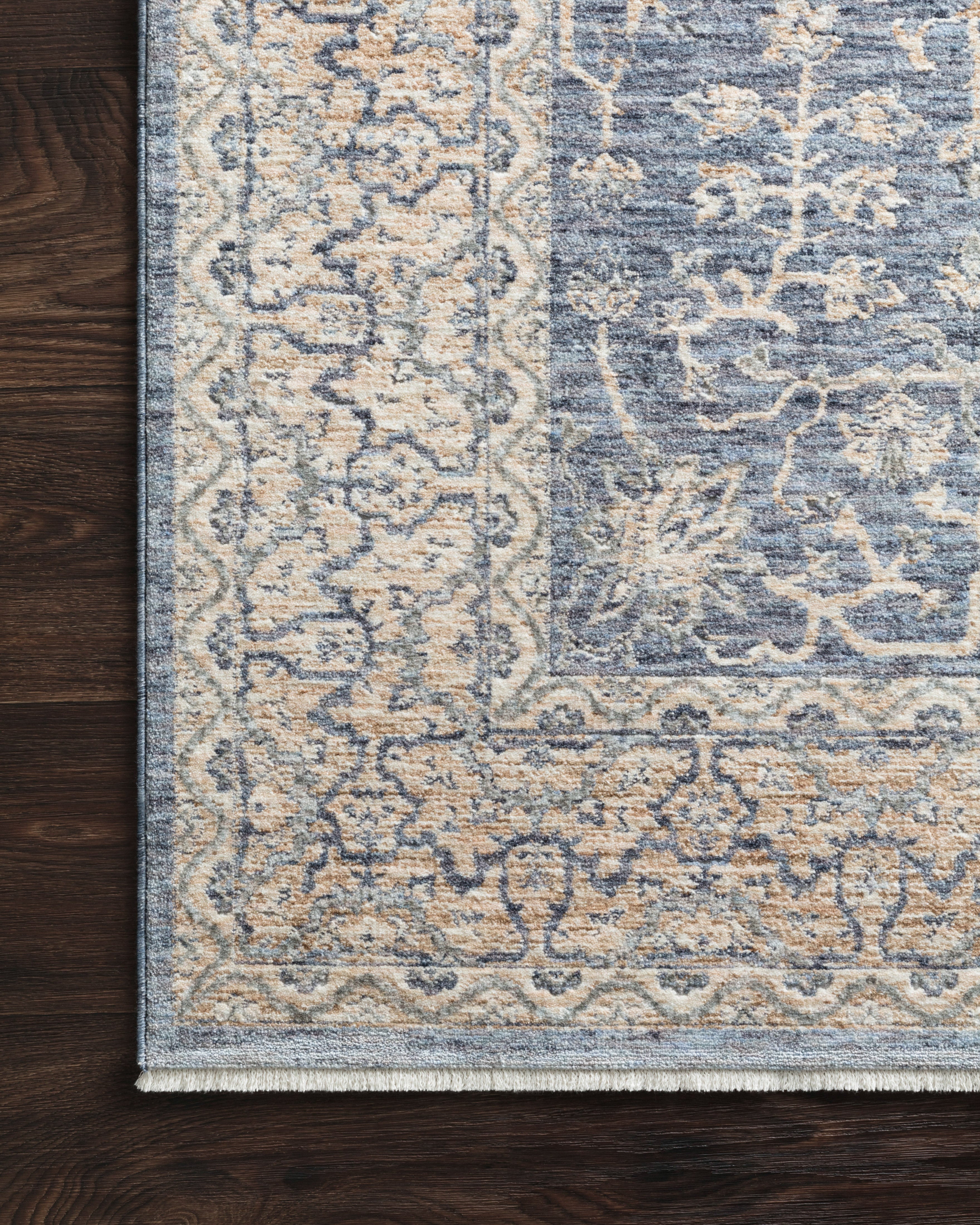 Pandora PAN-04 Dark Blue/Ivory Area Rug, power-loomed polyester, high-low texture, classic motifs