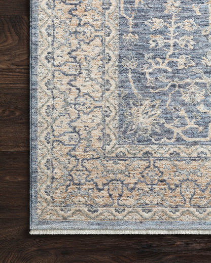 Pandora PAN-04 Dark Blue/Ivory Area Rug, power-loomed polyester, high-low texture, classic motifs